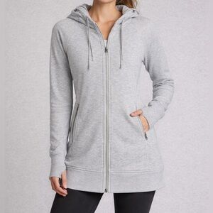 Athleta Women’s Small Light Gray Full Zip Hoodie Jacket 2-Way Zipper Athleisure